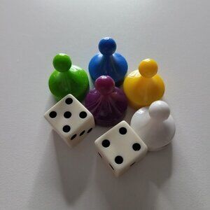 Careers Board Game Replacement Five Tokens Dice Pieces 1979 Purple Blue Yello